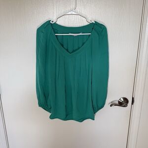Diane Von Furstenberg Green Silk Chiffon Cahil Pintuck Blouse Career Fairy Large